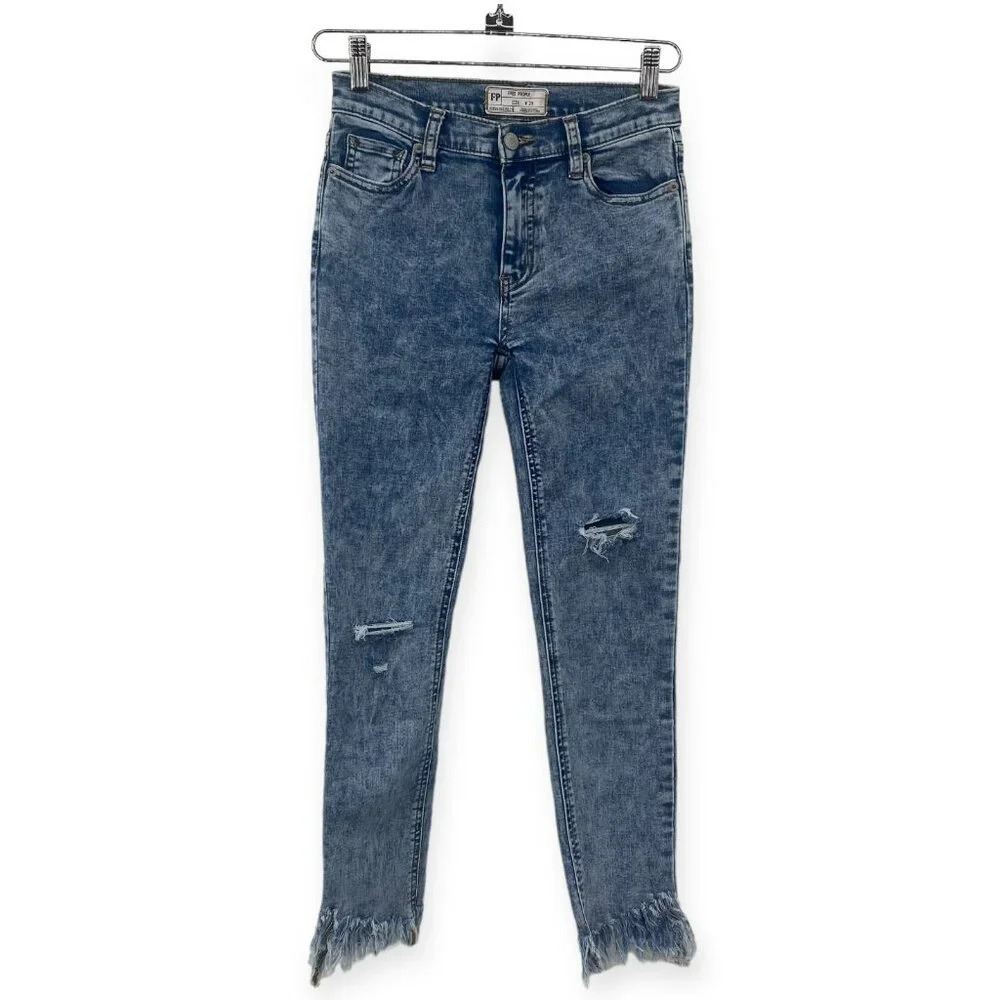 Free People Distressed Ripped Skinny Jeans Womens‎ Size 25 Acid Wash Frayed Hem